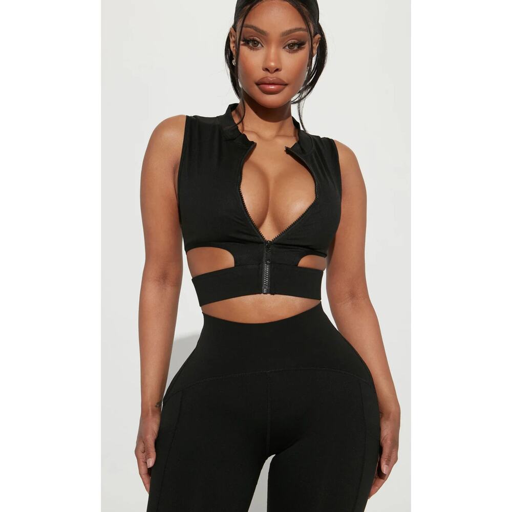 LA Society Health First Zip Up Top Sleeveless Womens Size Large Black New